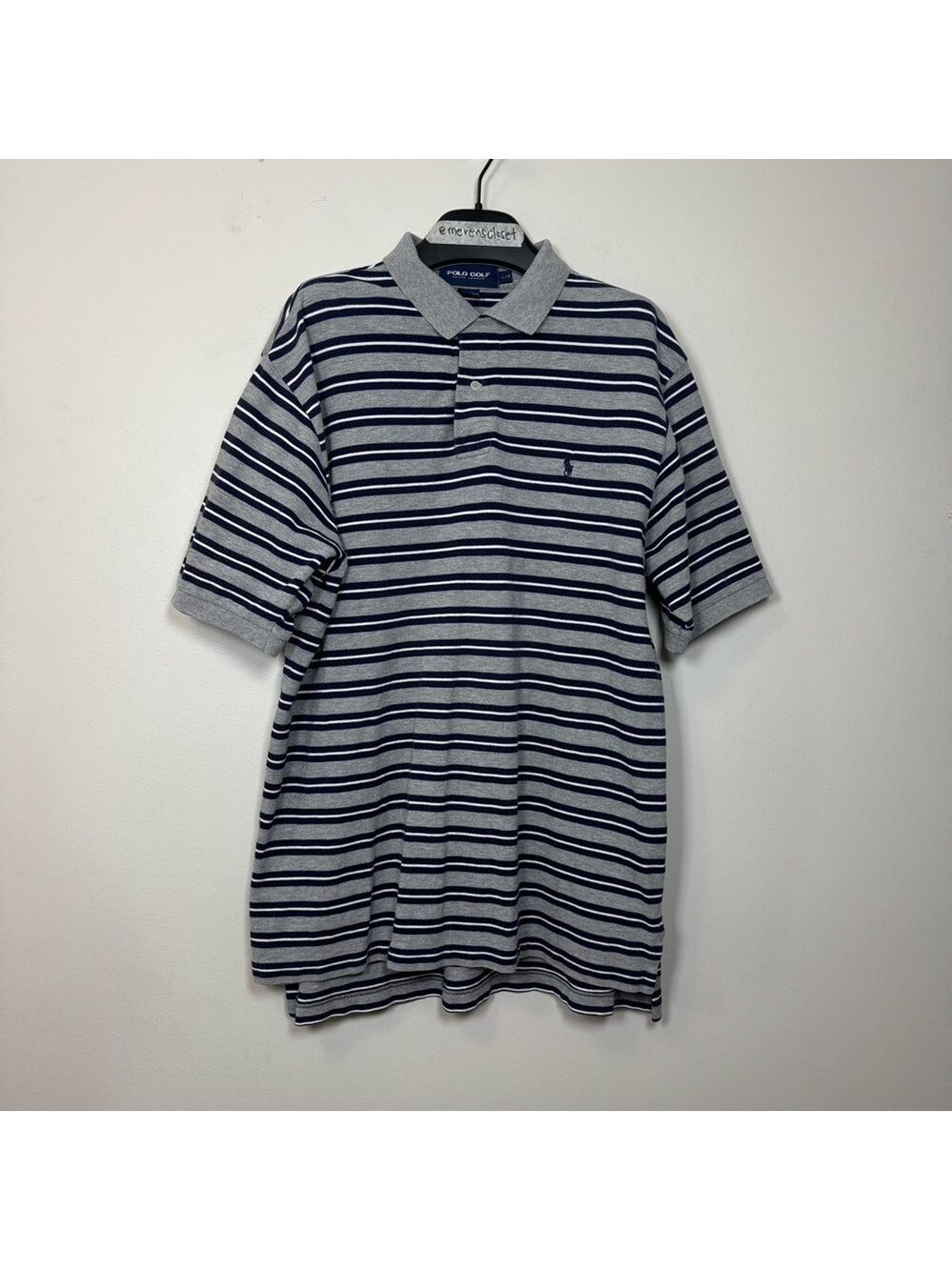 Polo Golf Ralph Lauren Men's Striped Polo Shirt - Gray and Navy Large